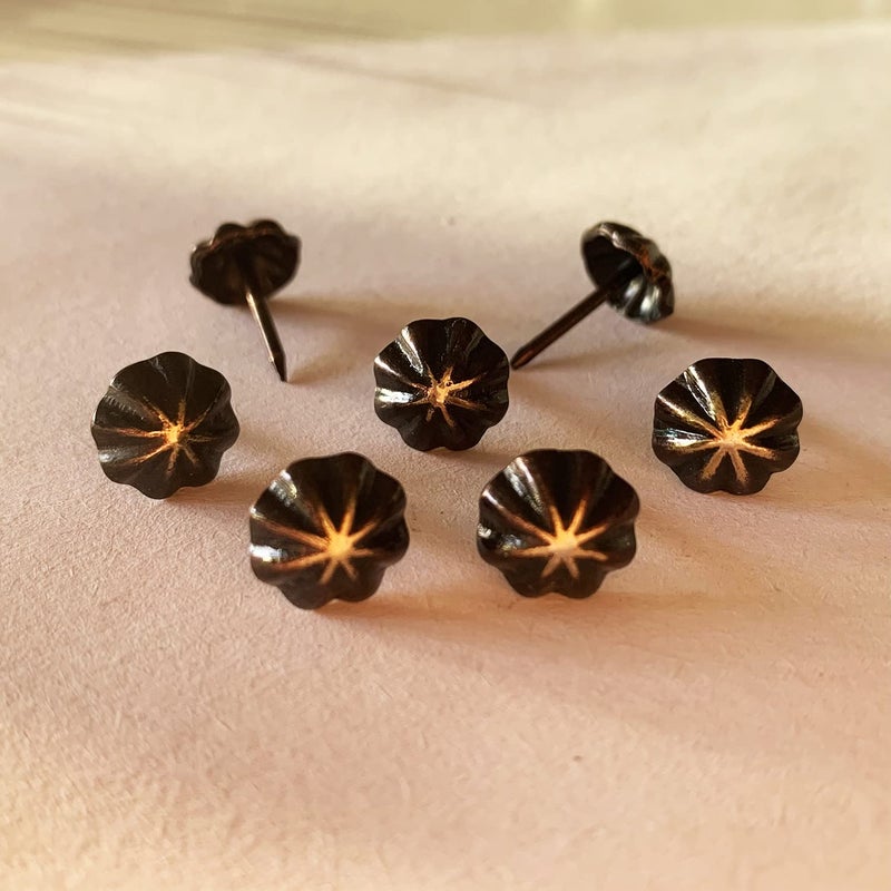 Maozaa Upholstery Tacks  Furniture Upholstery Nails for Decorative  100 PCS 7/16 inch Decorative Tack for Furniture DIY Decorative  Pumpkin Shape Nail Copper Renaissance/Matt Black - Image 4